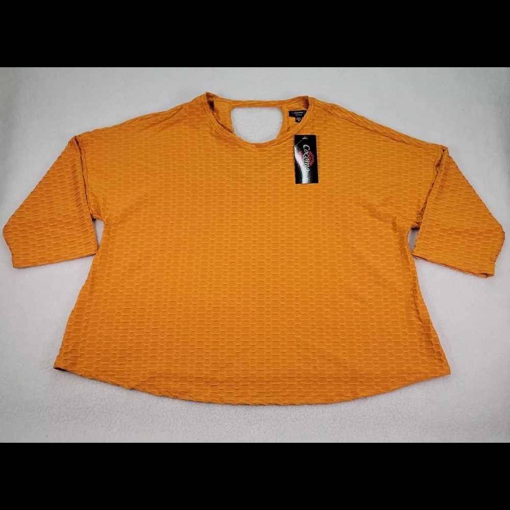 Cocomo NWT Yellow Textured Crewneck Dolman Sleeve Blouse Womens Top Plus…